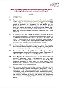 The Sri Lankan Report on Public Representations on Constitutional Reform: An Opening for Constitutional Protections for LGBT People?