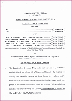 COI & GMN v. Principal Magistrate Ukunda Law Courts & 4 others (2018)