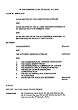 Caleb Orozco v. Attorney General of Belize, 2016 – Judgment