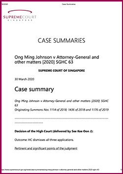 Case Summary of Ong Ming Johnson v Attorney-General (2020)