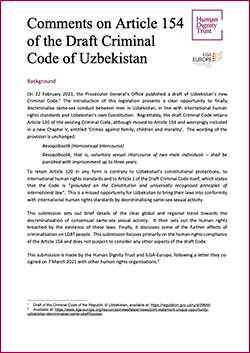 Comments on Article 154 of the Draft Criminal Code of Uzbekistan