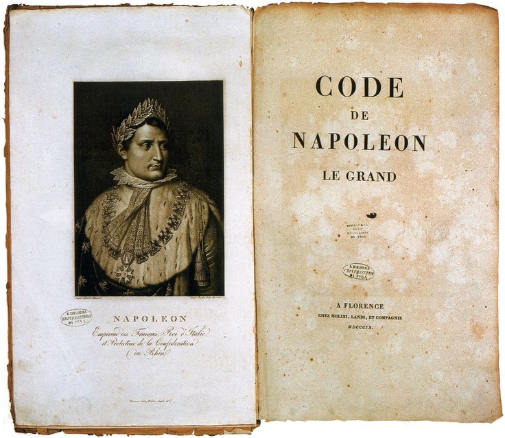 The inside pages of an early copy of the Napoleonic Code