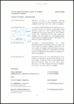Isaac Mwanza and Zambian Civil Liberties Union (ZCLU) v Attorney General of Zambia