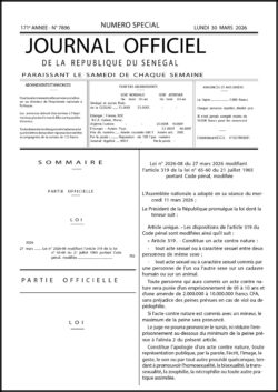 Law No. 2026-08 of March 27, 2026 amending Article 319 of Law No. 65-60 of July 21, 1965